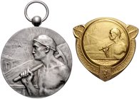 - Bergbau - Ausland - Lots Lot von 3 Stücken: Versilberter Bronzemedaille 1911 (v. Mauquoy) a.d. Fest der Tuchmacher (vz, m. Kugelöse, 39,3mm 25,1g), ...
