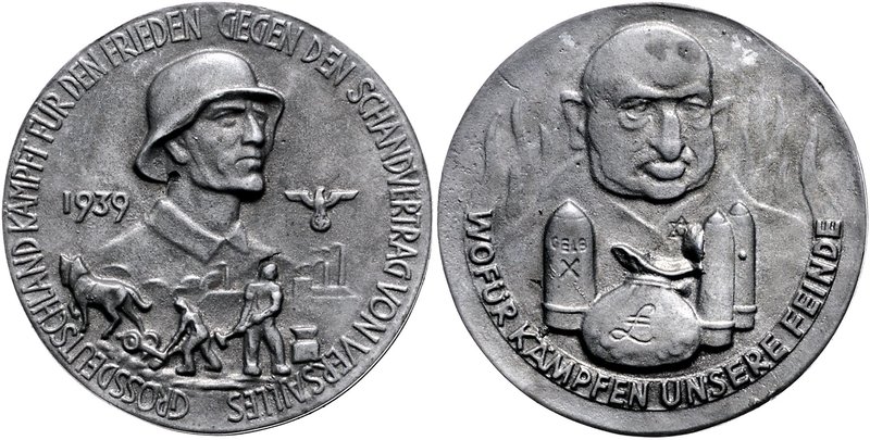 - Judaica Spottmedaille 1939 aus Zink Deutscher Soldat / Judenkarikatur 
39,0mm...