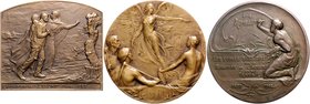 - Jugendstil Lot von 3 Stücken: Bronzemedaille 1902 (v. Dubois) a.d. 25-jährige Jubiläum von Eugene Rombaut (55,2mm 68,6g), einseitige Bronzeplakette ...