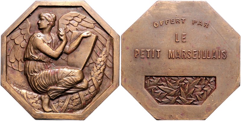 - Jugendstil Bronzemedaille o.J. achteckig (v. Fraisse) OFFERT PAR LE PETIT MARS...