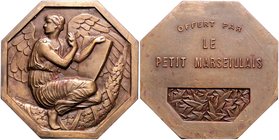 - Jugendstil Bronzemedaille o.J. achteckig (v. Fraisse) OFFERT PAR LE PETIT MARSEILLAIS 
50,0mm 57,5g vz