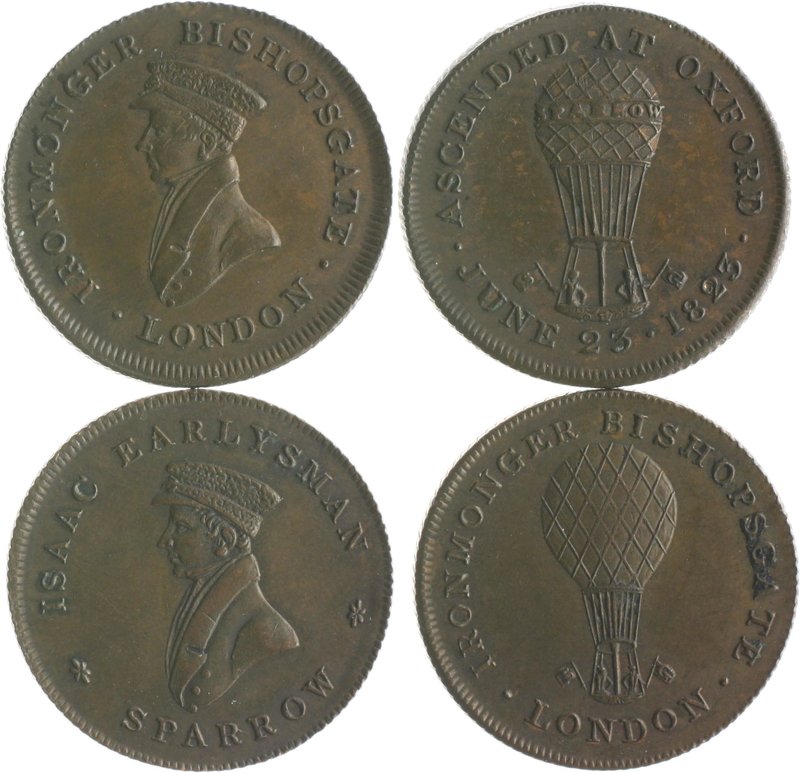 - Luftfahrt Lot von 2 Stücken: Bronzemedaillen 1823, a.d. 1. Ballonaufstieg in E...