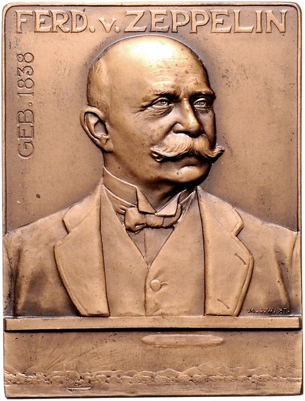 - Luftfahrt Bronze-Plakette o.J. einseitig (v. M.&W.) auf Ferdinand Graf von Zep...