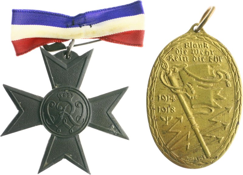 - Militaria, Orden und Ehrenzeichen Lot von 2 Stücken: Ovaler Messinganhänger 19...