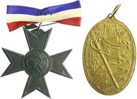 - Militaria, Orden und Ehrenzeichen Lot von 2 Stücken: Ovaler Messinganhänger 1918 vom Kyffhäuser-Bund für treue Dienste und Kreuz mit blau-weiß-roter...