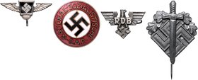 - Militaria, Orden und Ehrenzeichen Lot von 4 Stücken: NSDAP-Parteiabzeichen (Nadel defekt), Abzeichen mit Hakenkreuz, Abzeichen des Reichsbundes der ...