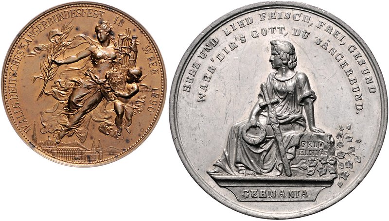 - Musik Lot von 2 Stücken: Bronzemedaille 1890 (v. Schwerdtner) a.d. IV. Allgeme...