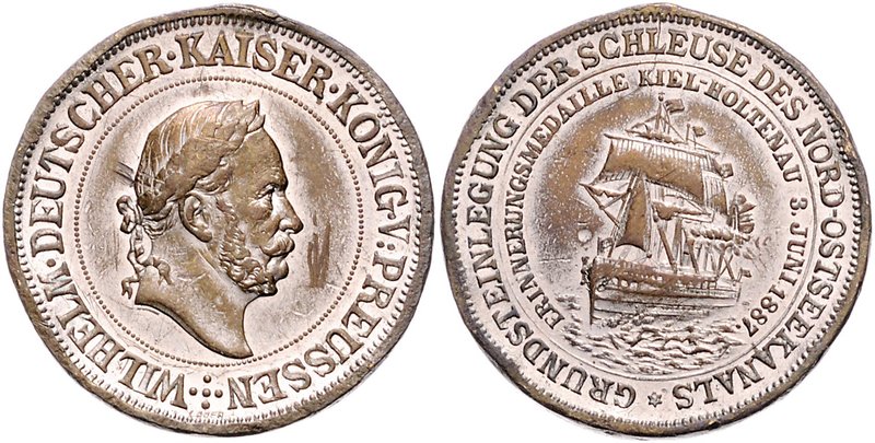 - Nord-Ostsee-Kanal Bronzemedaille 1887 versilbert (v. Lauer) a.d. Grundsteinleg...