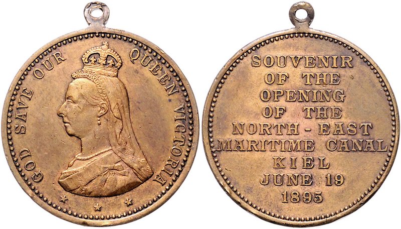 - Nord-Ostsee-Kanal Messingmedaille 1895 (unsign., v. Oertel) a.d. Anwesenheit v...
