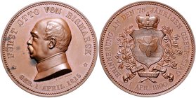 - Personen - Bismarck, Otto von 1815-1898 Bronzemedaille 1890 (v. Loos) auf seinen 75. Geburtstag Bennert 81. Slg. Bö. 5238. 
44,2mm 43,5g vz
