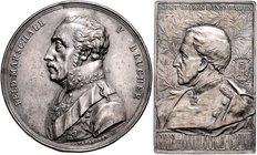 - Personen - Blücher, Gebhard L. von 1742-1819 Lot von 2 Stücken: Einseitiger Silberabschlag o.J. (v. Heuberger) auf den Feldmarschall und dazu einsei...