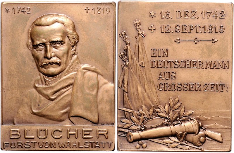 - Personen - Blücher, Gebhard L. von 1742-1819 Bronze-Plakette o.J. (v. M.&W.) E...