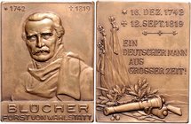 - Personen - Blücher, Gebhard L. von 1742-1819 Bronze-Plakette o.J. (v. M.&W.) EIN DEUTSCHER MANN AUS GROSSER ZEIT! Kaiser (M+W) 107. 
38,7x50,5mm 43...