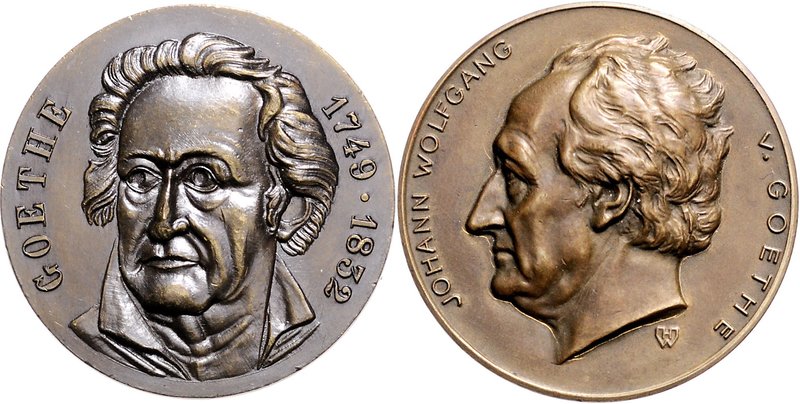 - Personen - Goethe, J.W. v. 1749-1832 Lot von 2 Stücken: Bronzemedaille (v. Wer...