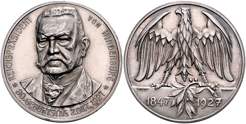 - Personen - Hindenburg, Paul v. 1847-1934 Silbermedaille 1927 (v. Lauer) auf se...
