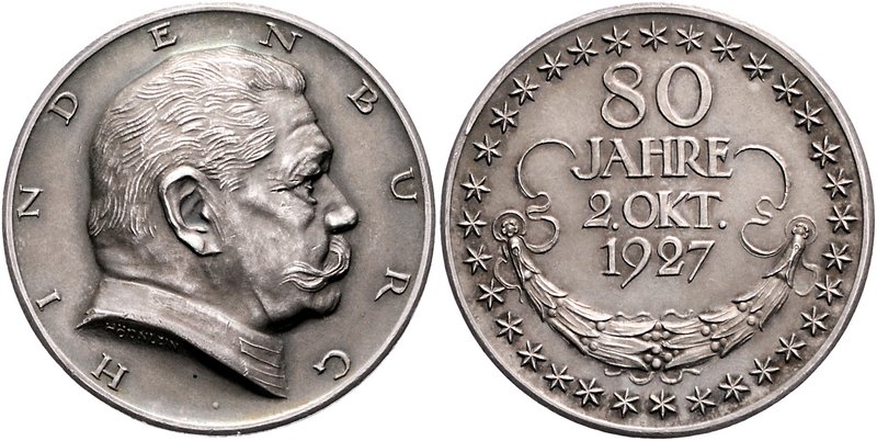 - Personen - Hindenburg, Paul v. 1847-1934 Silbermedaille 1927 mattiert (v. Hörn...