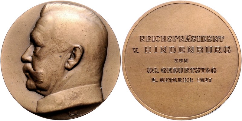 - Personen - Hindenburg, Paul v. 1847-1934 Bronzemedaille 1927 (v. LH=Ludwig Hab...