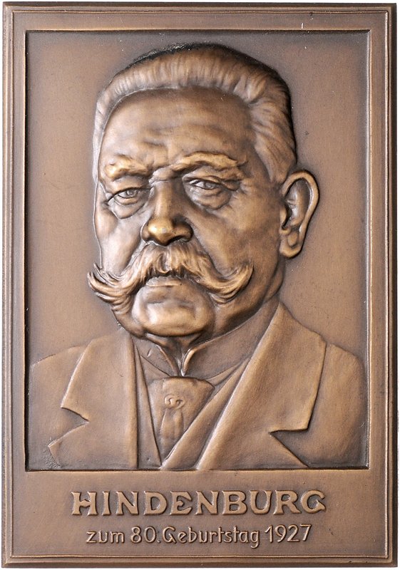 - Personen - Hindenburg, Paul v. 1847-1934 Bronze-Plakette 1927 (unsign.) auf se...