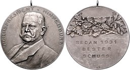 - Personen - Hindenburg, Paul v. 1847-1934 Silbermedaille 1931 (unsign.) Schützenpreis mit Gravur 'SEDAN 1931 BESTER SCHUSS', mit Punze 990 
m. Orig....
