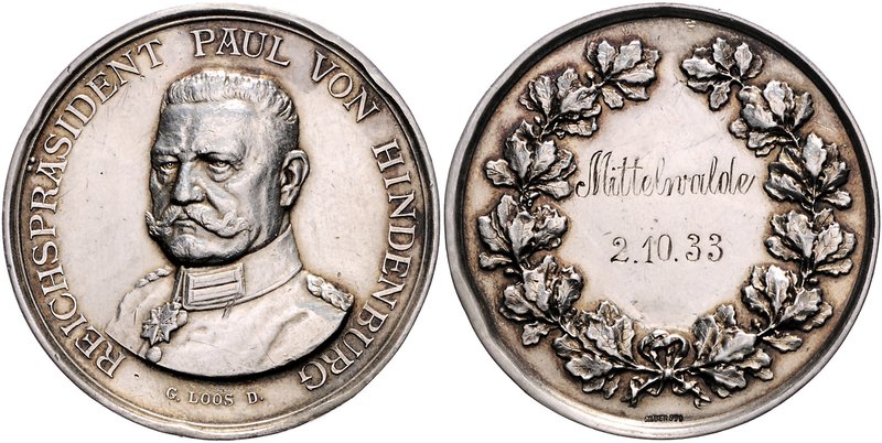 - Personen - Hindenburg, Paul v. 1847-1934 Silbermedaille 1933 (v. Loos) Schütze...