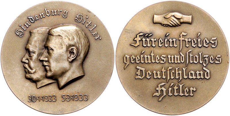 - Personen - Hitler, Adolf 1889-1945 Bronzemedaille 1933 Köpfe von Hindenburg u....