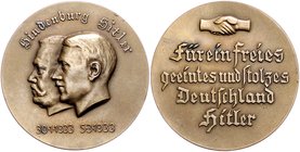 - Personen - Hitler, Adolf 1889-1945 Bronzemedaille 1933 Köpfe von Hindenburg u. Hitler n.l. Colb./Hyd. C-33. 
36,1mm 17,5g vz-st
