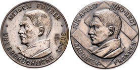 - Personen - Hitler, Adolf 1889-1945 Lot von 2 Abzeichen: einseitige Klischees mit intakten Nadelsystemen, versilbert, 'Für Arbeit und Brot Gau Unterf...