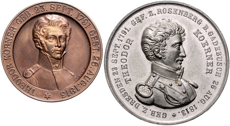 - Personen - Körner, Theodor 1791-1813 Lot von 2 Stücken: Zinnmedaille 1863 (unl...
