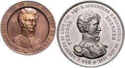 - Personen - Körner, Theodor 1791-1813 Lot von 2 Stücken: Zinnmedaille 1863 (unleserlich) a. d. Körnerfeier zu Ludwigslust-Wöbbelin und Bronzemedaille...