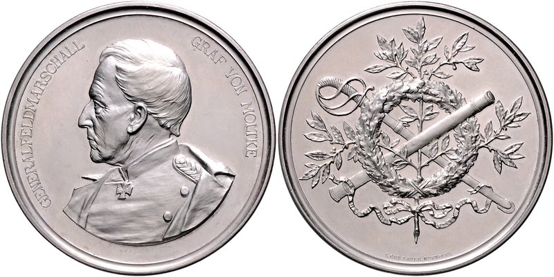 - Personen - Moltke, Helmuth Graf v. 1800-1891 Bronzemedaille o.J. versilbert (v...