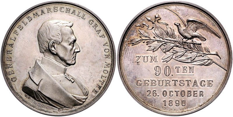 - Personen - Moltke, Helmuth Graf v. 1800-1891 Silbermedaille o.J. (v. M.W.) auf...