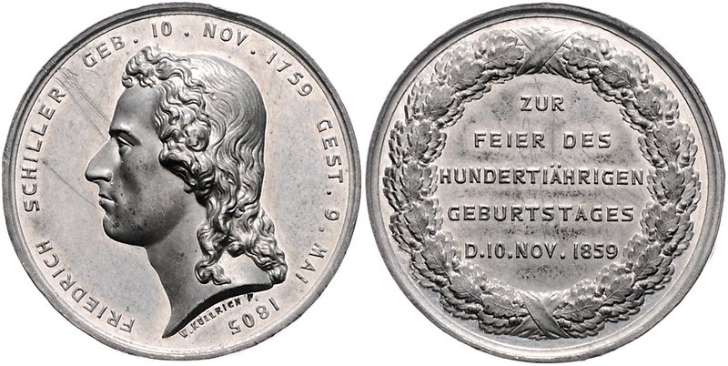 - Personen - Schiller, Friedrich 1759-1805 Zinnmedaille 1859 (v. Kullrich) auf s...