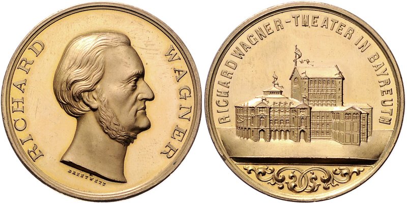 - Personen - Wagner, Richard 1813-1883 Bronzemedaille o.J. vergoldet (v. Drentwe...