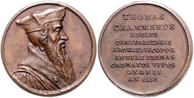 - Reformation Bronzemedaille o.J. (v. Dassier) a.d. Erzbischof v. Canterbury Thomas Cranmer 1489-1556 Whiting 46. Brozatus 587a. Slg. Belli 1494 (Ag)....