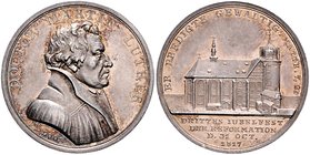 - Reformation Silbermedaille 1817 (v. Loos) a.d. 300-Jahrfeier der Reformation Whiting 577. Brozatus 1210. Sommer A197. 1. 
min. Kr. 25,3mm 5,2g f.vz