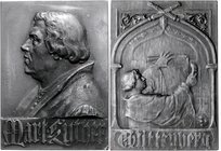- Reformation Zinkplakette o.J. (v. R.M.) Martin Luther / Anschlag der Thesen Whiting 846. Brozatus -. 
53,1x73,3mm 100,4g vz-st
