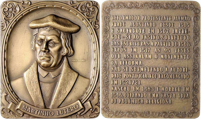 - Reformation Bronze-Plakette o.J. (v. Cabral Antunes) auf Martin Luther, Rs: 14...