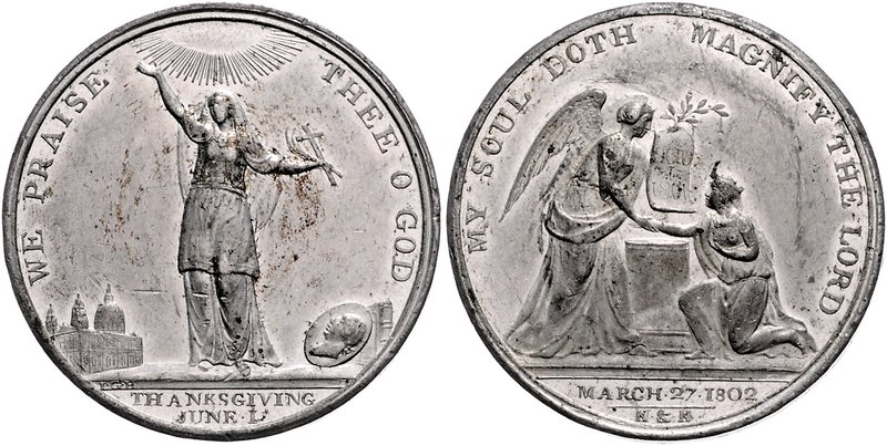 - Religion Lot von 2 Stücken: Zinnmedaille 1802 (v. K&K) mit englischer Umschrif...