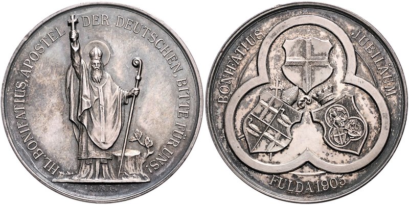 - Religion Silbermedaille 1905 (v. M.&W.) a.d. Bonifatius-Jubiläum in Fulda, i.R...