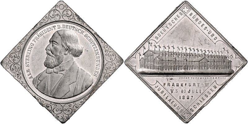 - Schützenmedaillen - Frankfurt /Main Zinnklippe 1887 (v. O. Bergmann) a.d. IX. ...