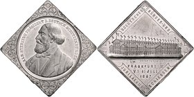 - Schützenmedaillen - Frankfurt /Main Zinnklippe 1887 (v. O. Bergmann) a.d. IX. Deutsche Bundes- und Jubiläumsschießen vom 3.-10. Juli Steulm. 60. Pel...