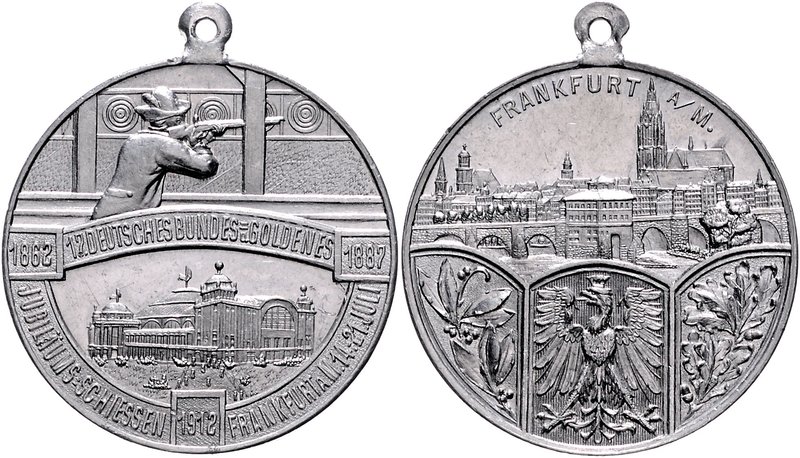 - Schützenmedaillen - Frankfurt /Main Aluminium-Medaille 1912 (unsign.) a.d. XVI...