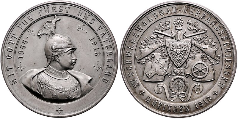 - Schützenmedaillen - Hüfingen Silbermedaille 1913 mattiert (unsign., v. M.&W.) ...