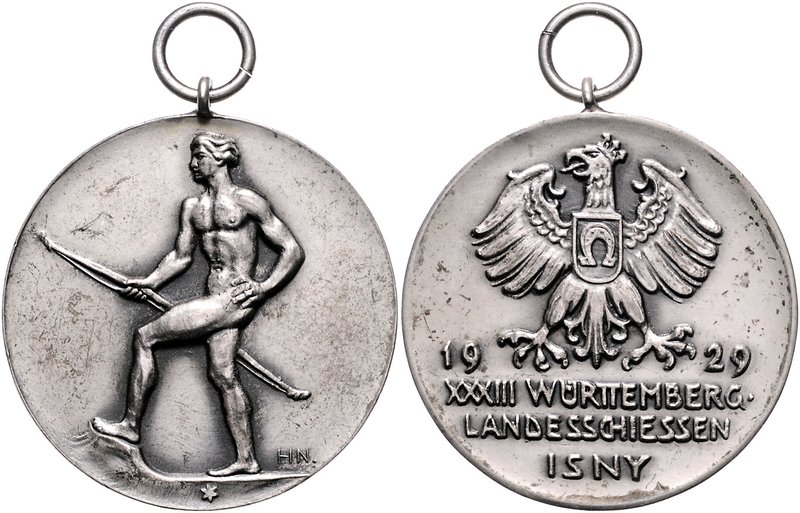 - Schützenmedaillen - Isny Silbermedaille 1929 (v. H. Netzer) a.d. 33. Württembe...