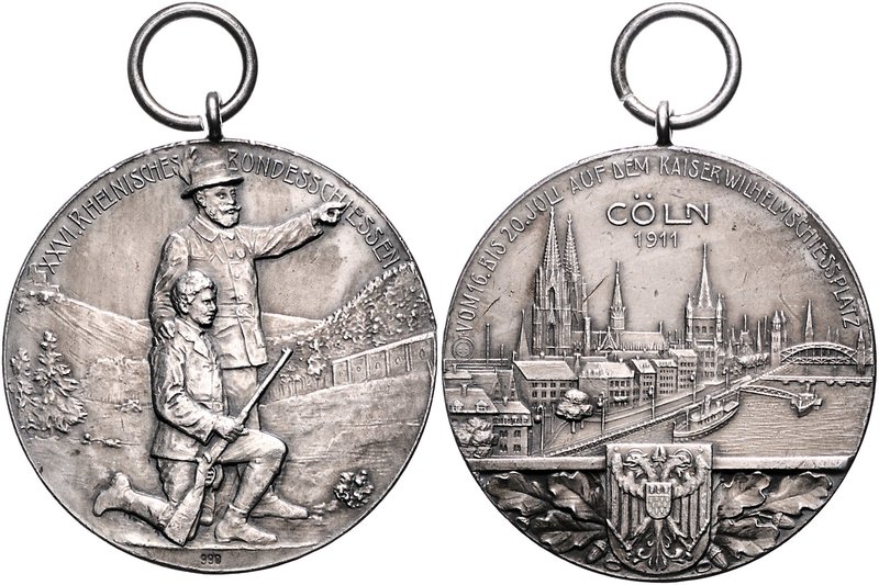- Schützenmedaillen - Köln Silbermedaille 1911 (unsign.) a.d. XXVI. Rheinische B...