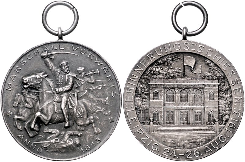 - Schützenmedaillen - Leipzig Silbermedaille 1913 a.d. Erinnerungsschießen am 24...