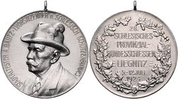 - Schützenmedaillen - Liegnitz (Legnica) Silbermedaille 1924 (unsign.) a.d. 28. Schlesische Provinzial-Bundesschießen vom 5.-12 Juli, mit Punze 990 Ka...