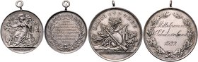 - Schützenmedaillen - Pommern Lot von 2 Medaillen (v. Oertel): a.d. XVIII. Hinterpommersche Provinzialschützenfest vom 24.-26. Juni 1900 in Kolberg (2...