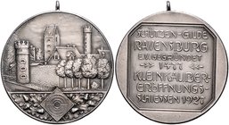- Schützenmedaillen - Ravensburg Medaille 1927 (versilbert?) (unsign.) a.d. Kleinkaliber-Eröffnungsschießen anl. der 450-Jahrfeier der Schützengilde ...