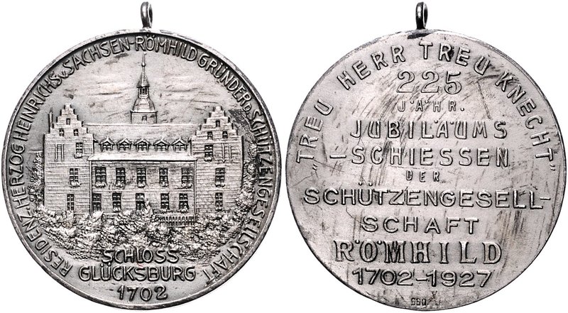 - Schützenmedaillen - Römhild Silbermedaille 1927 (unsign.) a.d. 225-Jahrfeier d...